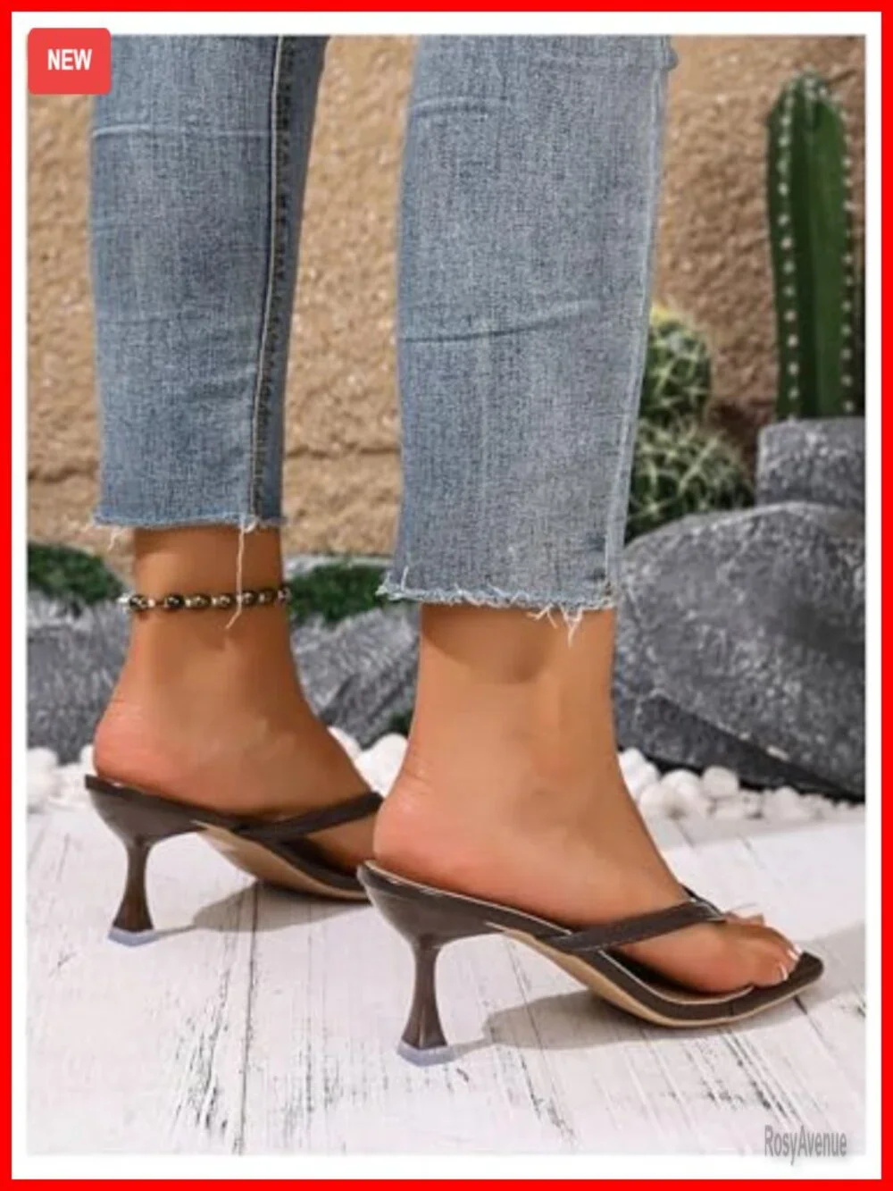 Women's Kitten Heels Thong Flip Flop Sandals Slip On Faux Leather